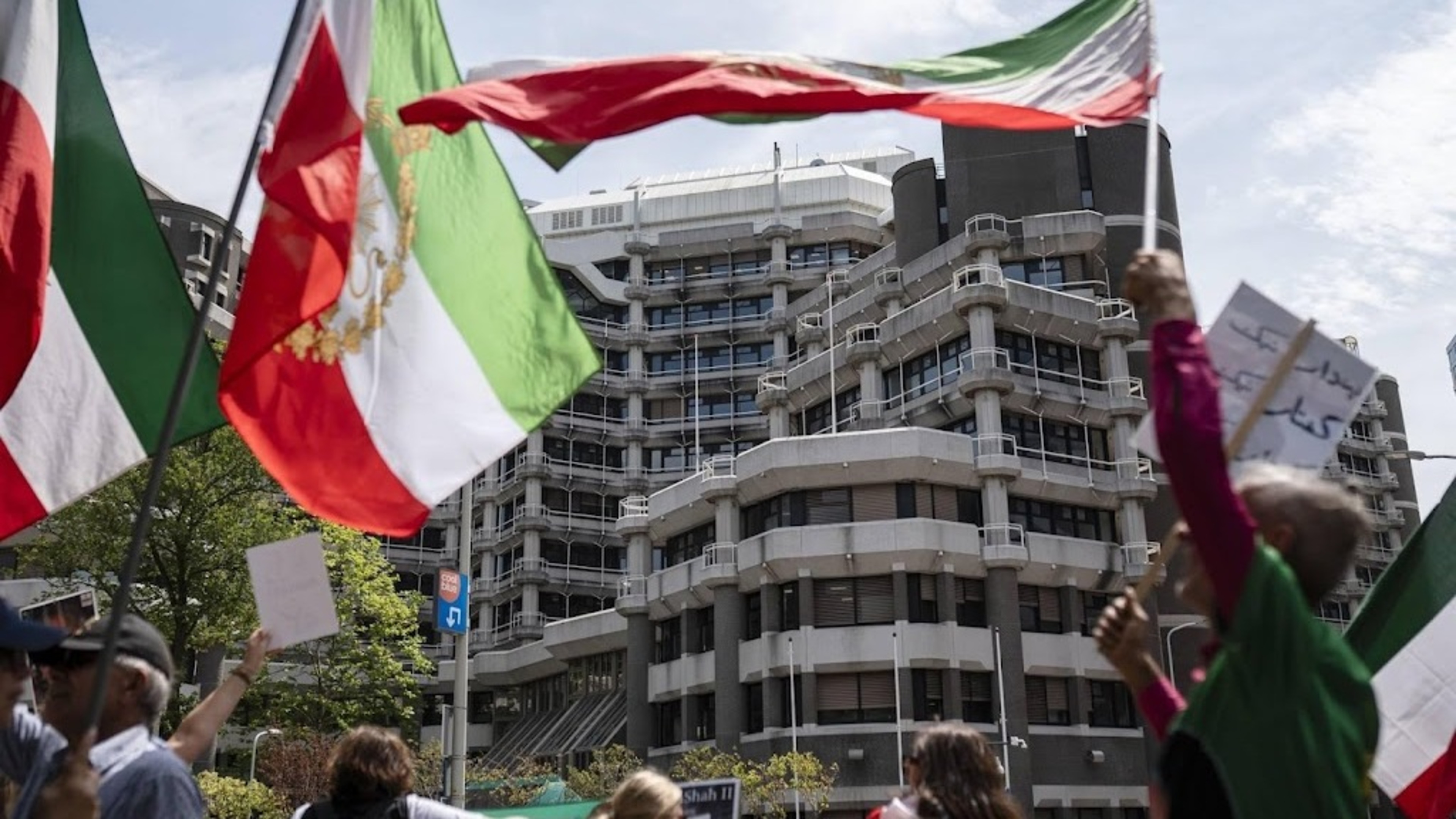 Supporters of the former Shah of Iran's son gather in The Hague