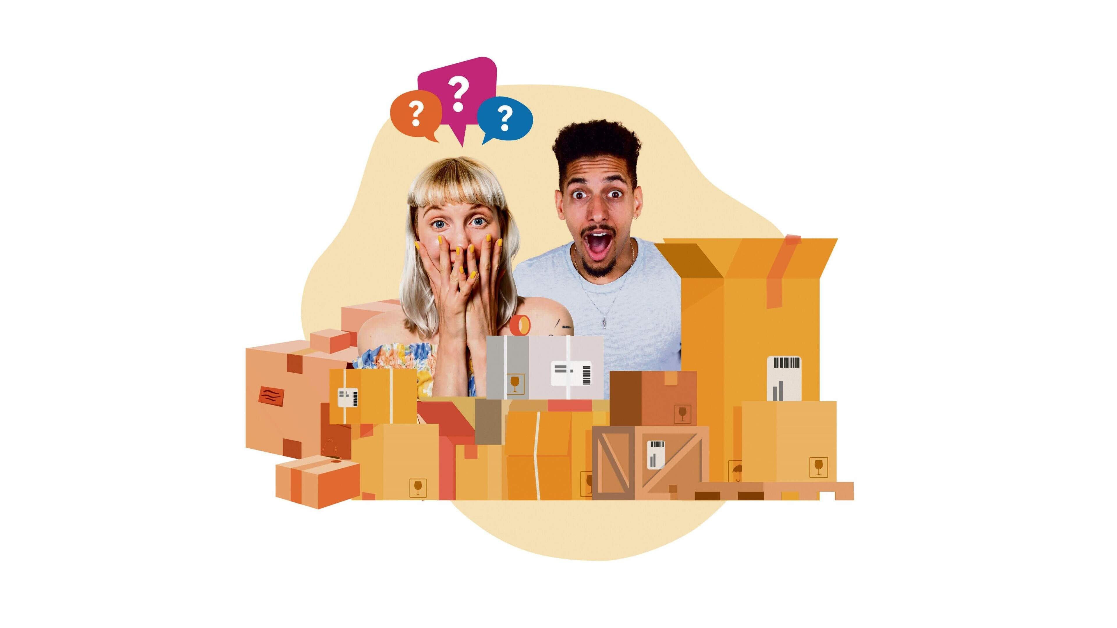 Annemiek and Thomas buried under return packages from unknown Chinese webshop