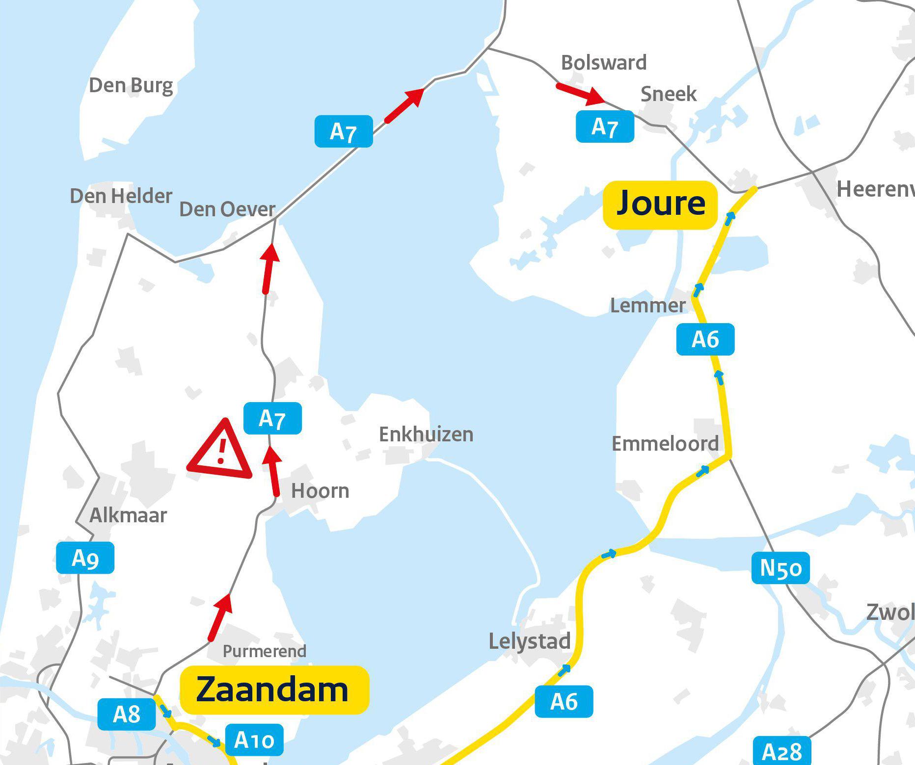 Afsluitdijk (A7) dicht geweest door storing aan brug bij Den Oever