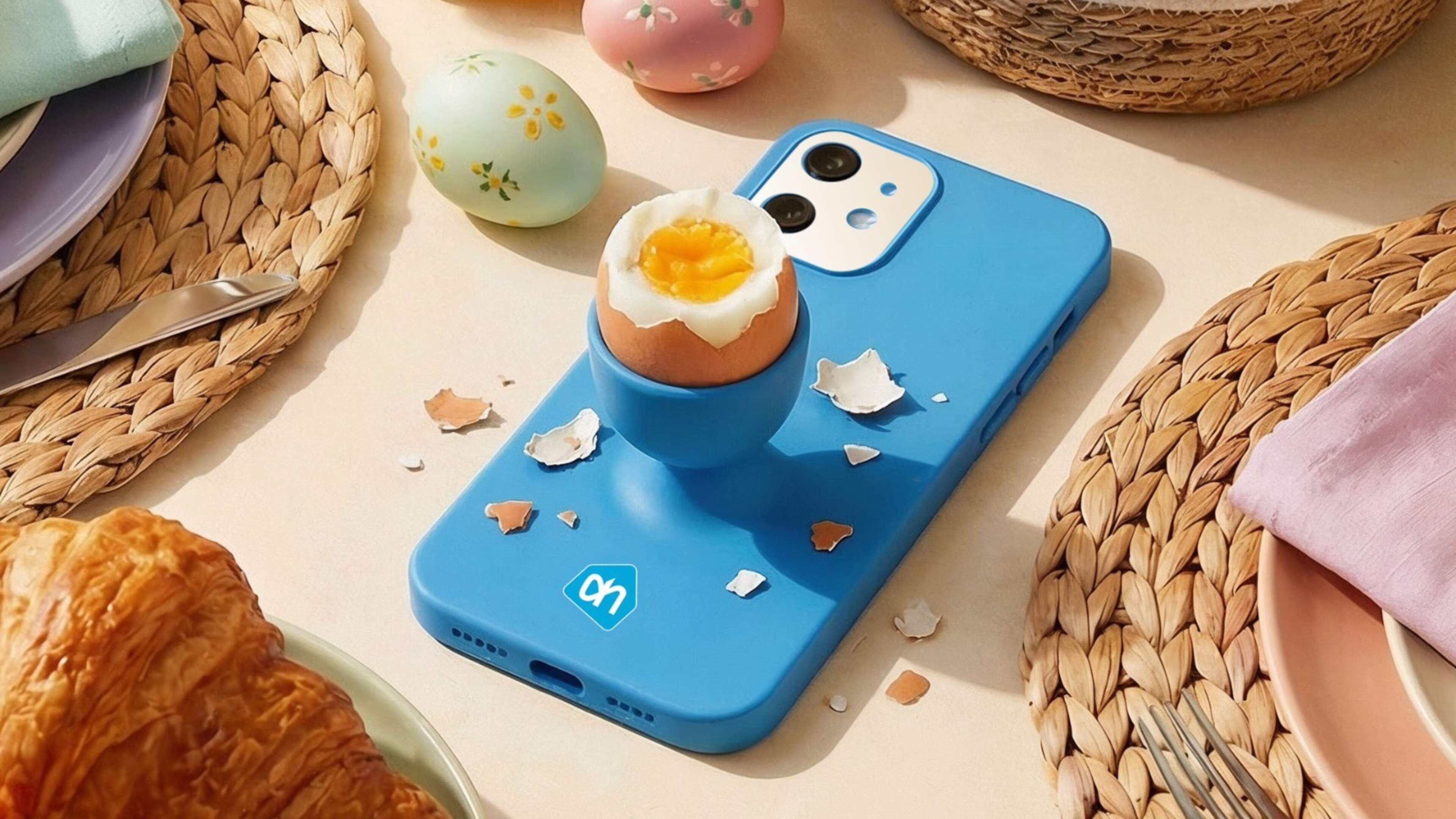 Egg-phone case with egg cup for Easter breakfast, but how do you ban phones from the table? ‘People find it bothersome’