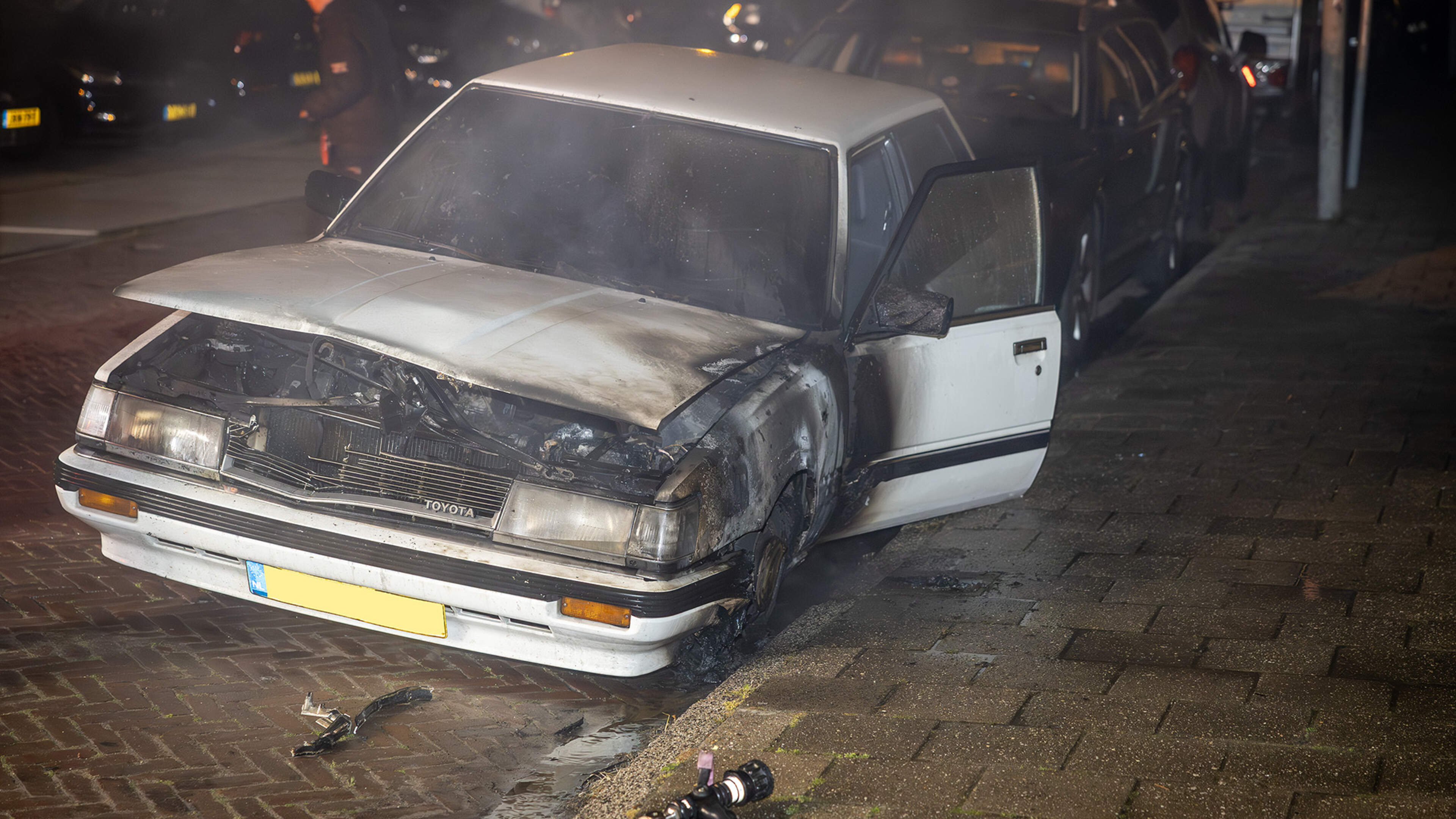 Old Toyota heavily damaged by car fire in Heemskerk